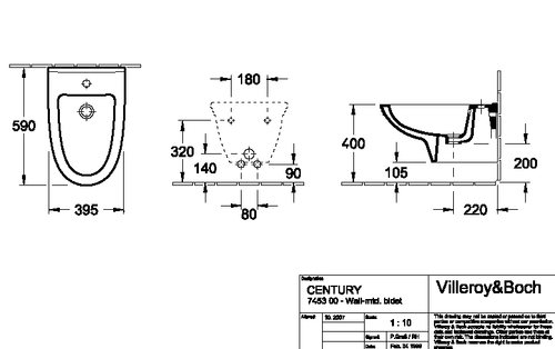 Биде подвесное Villeroy & Boch Century 7453 00 XX