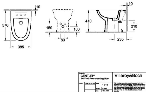 Биде напольное Villeroy & Boch Century 7457 00 XX