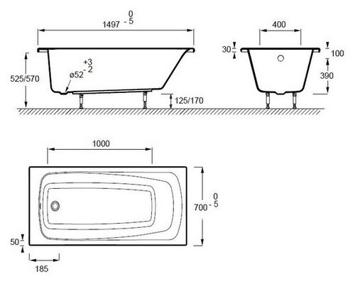 Акриловая ванна Jacob Delafon Patio Е6810 150х70