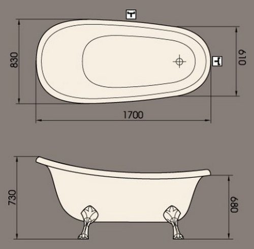 Классическая ванна из искусственного камня PAA Victoria 170x83 с белыми фигурными ножками