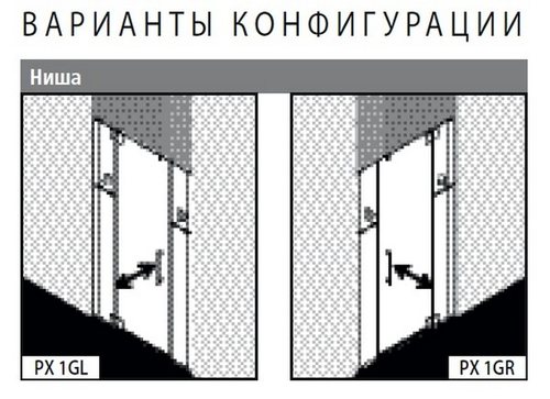 Маятниковая душевая дверь с фиксированными панелями Kermi Pasa XP PX 1GR/L в размере 150 см