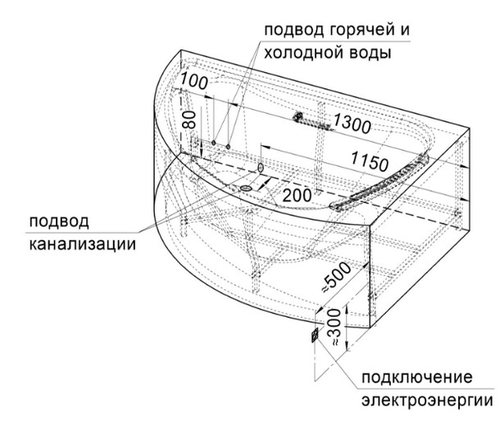 Ванна с гидромассажем Радомир Альбена 168х120 (левая / правая) chrome