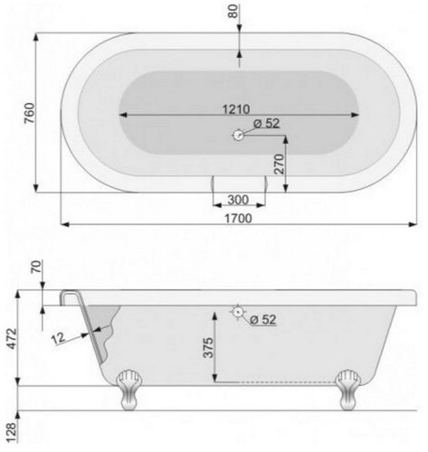 Ванна классическая POOL SPA Memory 170x76