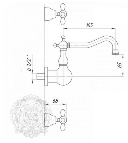 Смеситель Migliore Princeton Plus ML.PRP-8070.DO для раковины настенный золото