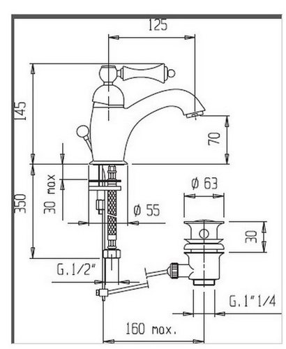 Смеситель для раковины Cezares Margot-LSM1-01-M хром, ручка метал 