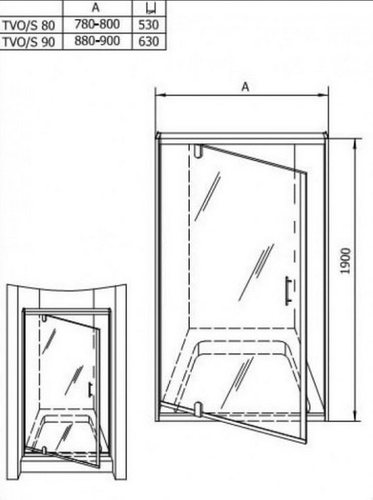 Распашная душевая дверь Kolpa San Q line TVO/S, размер 90х190