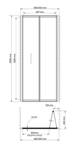 Душевая дверь складная Wasserkraft Weser 78F04 90 см стекло прозрачное