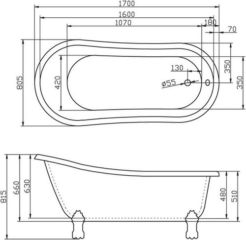 Ванна Belbagno BB04 170х80 акриловая  (ножки бронза заказываются дополнительно)