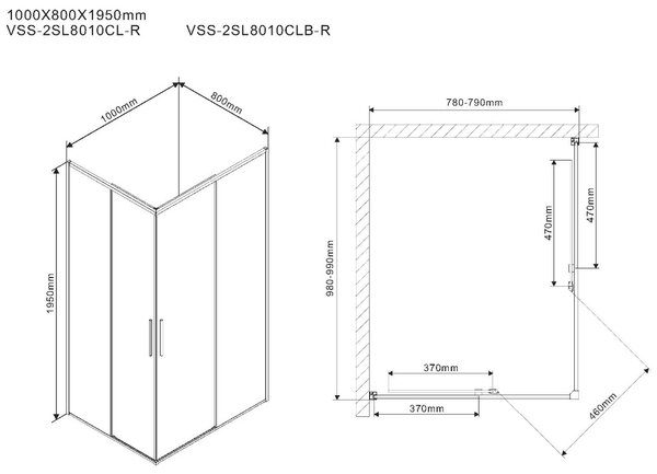 Душевой уголок Vincea Slim VSS-2SL8010CLB-L/R 100х80 профиль черный матовый