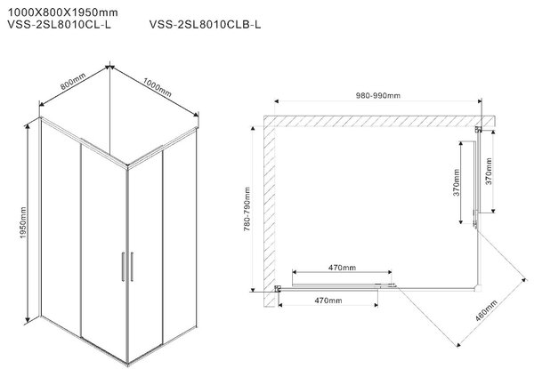 Душевой уголок Vincea Slim VSS-2SL8010CLB-L/R 100х80 профиль черный матовый