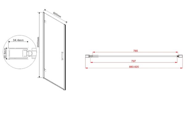 Душевая дверь Vincea Flex VDP-1F900CGB 90х200 см, стекло тонированное. Размер регулировки 880-920 мм.