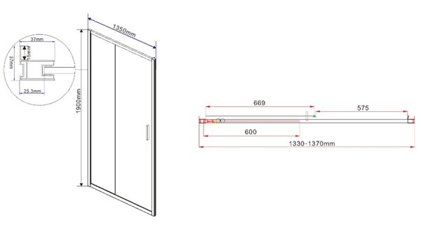 Душевая дверь Vincea Гарда (Garda) VDS-1G135CL 135x190 см, профиль хром. Размер регулировки 1330-1370 мм