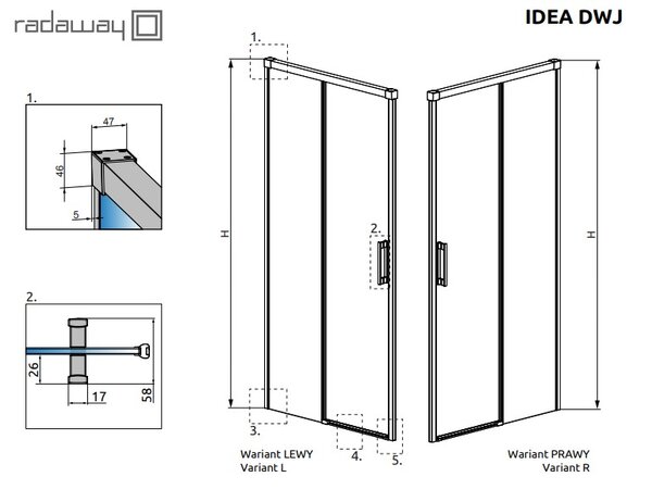 Душевая дверь Radaway Idea DWJ 110 см профиль черный матовый