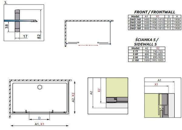 Душевой уголок Radaway Premium Plus DWD+S 180х100