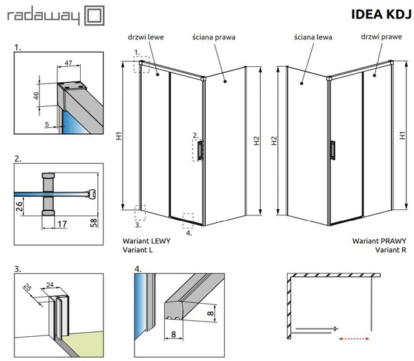 Душевой уголок Radaway Idea Black KDJ 150х90 профиль черный матовый
