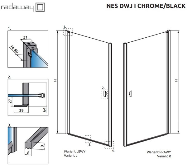 Душевая дверь Radaway Nes DWJ I 80 см профиль черный матовый