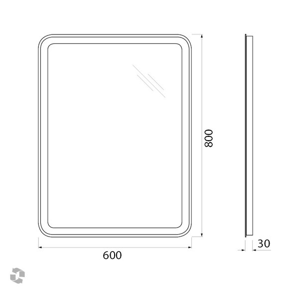 Зеркало с встроенным светильником и кнопочным выключателем SPC-MAR-600-800-LED-BTN, 12W, 220-240V, 600x30x800