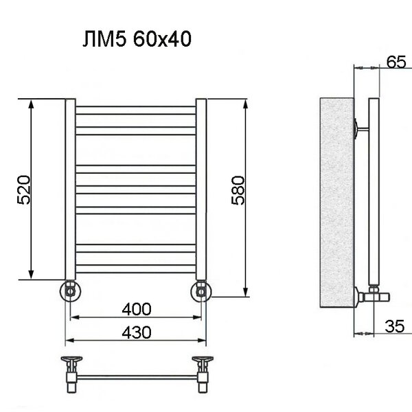Полотенцесушитель Ника MODERN ЛМ-5 60/40 с вентилями (комплект люкс)