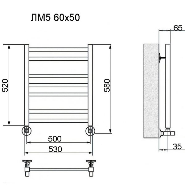 Полотенцесушитель Ника MODERN ЛМ-5 60/50 с вентилями (комплект люкс)