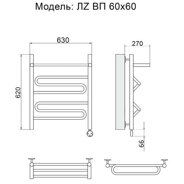 Полотенцесушитель Электрич. Ника CURVE ЛZ ВП 60/60 правый тэн