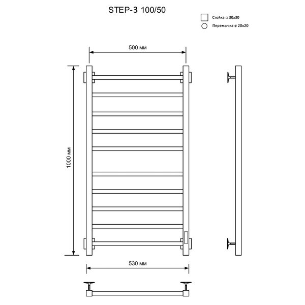 Полотенцесушитель Электрич.кабельный Ника STEP-3 100/50 RAL9016 белый матовый правый тэн