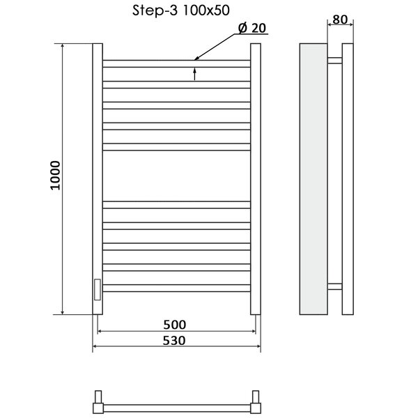 Полотенцесушитель Электрич.кабельный Ника STEP-3 100/50 левый тэн