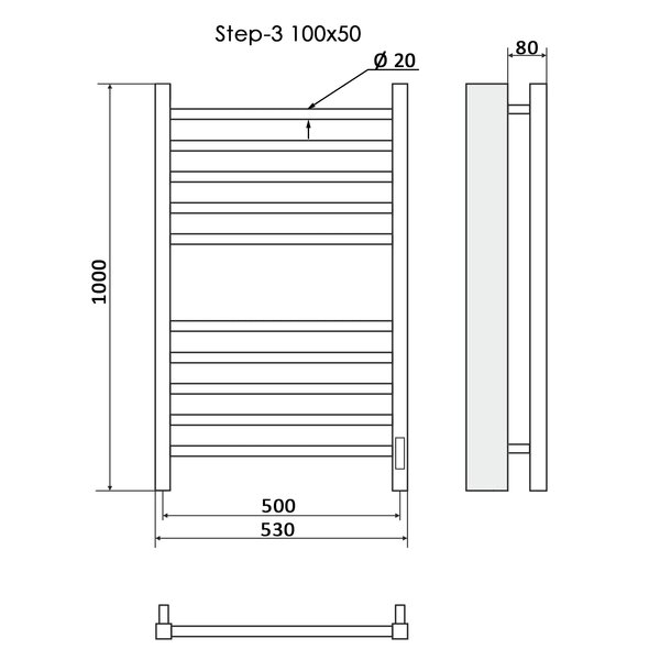 Полотенцесушитель Электрич.кабельный Ника STEP-3 100/50 правый тэн