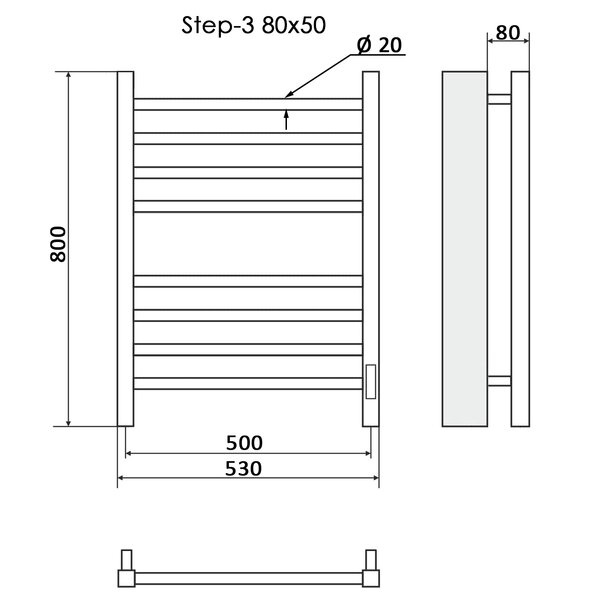 Полотенцесушитель Электрич.кабельный Ника STEP-3 80/50 правый тэн