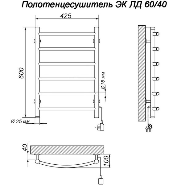 Полотенцесушитель Электрический кабельный Ника ЛД 60/40 прав