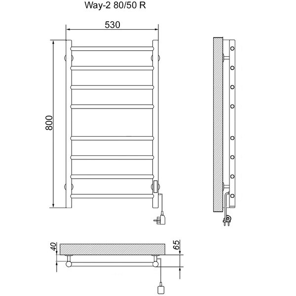 Полотенцесушитель электрический кабельный Ника WAY-2 80/50 правый тэн