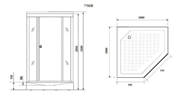 Душевая кабина Niagara NG-7702DW (1000x1000х2100)  низкий поддон (15см) стенки БЕЛЫЕ
