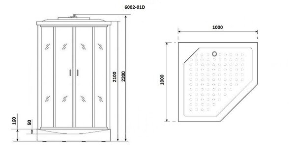 Душевая кабина Niagara NG- 6002-01D (1000х1000х2200) низкий поддон (16 см) стекло ПРОЗРАЧНОЕ
