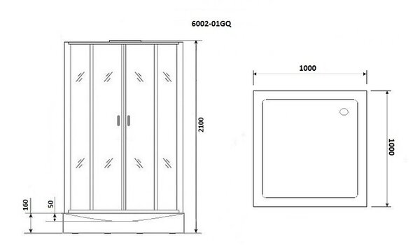 Душевая кабина Niagara NG-6002-01GQ (1000х1000х2100) низкий поддон (16 см) стекло ПРОЗРАЧНОЕ