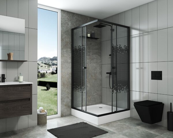 Душевой уголок Niagara NG- 010-14Q BLACK (1000х1000х1950) низкий поддон (13см) стекло МОЗАИКА