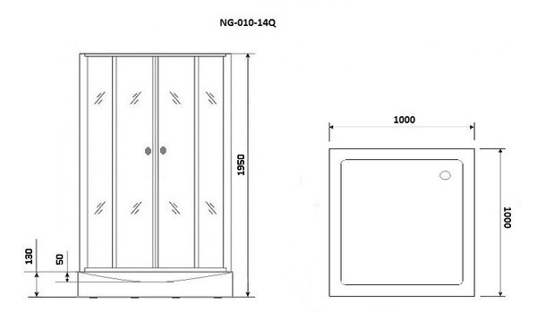 Душевой уголок Niagara NG- 010-14Q BLACK (1000х1000х1950) низкий поддон (13см) стекло МОЗАИКА