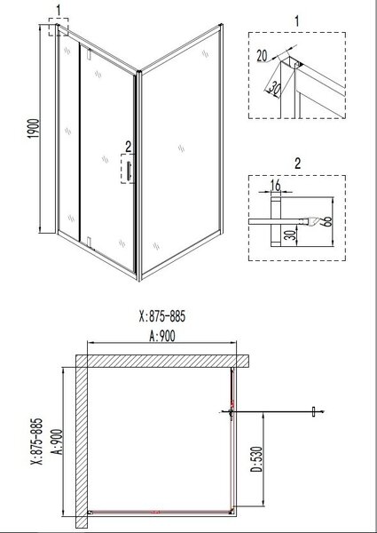 Душевое ограждение Niagara NG- 6601-08 (90*90*190) квадрат, дверь распашная