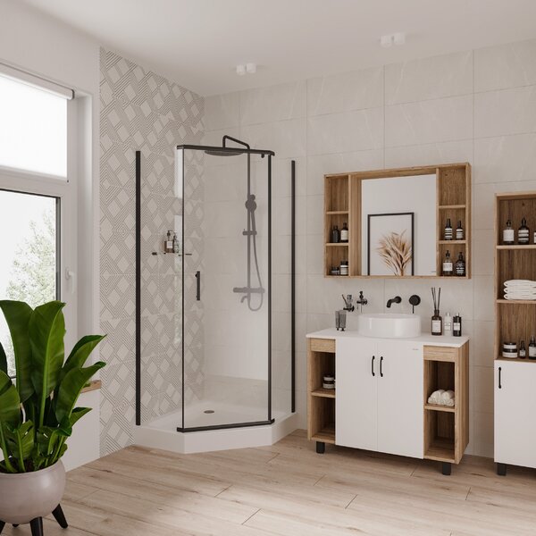 Душевое ограждение Niagara NG-6805-08 BLACK (90*90*190) трапеция, дверь распашная