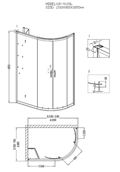 Душевое ограждение Grossman  GR-9120L Classic 120*80*185 с ПОДДОНОМ двери раздвижные