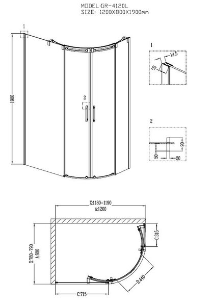 Душевое ограждение Grossman GR-4120L Galaxy 120*80*190 двери раздвижные