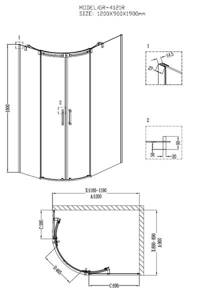 Душевое ограждение Grossman GR-4120R Galaxy 120*80*190 двери раздвижные