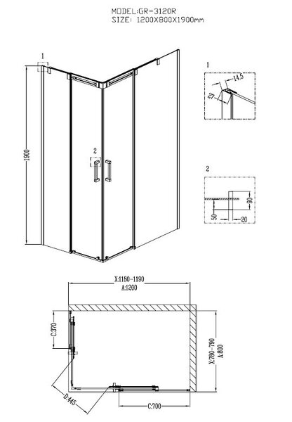 Душевое ограждение Grossman GR-3120R Galaxy 120*80*190 прямоугольник, двери раздвижные