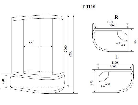 Timo Standart T-1110 P L душевая кабина (110*85*220)