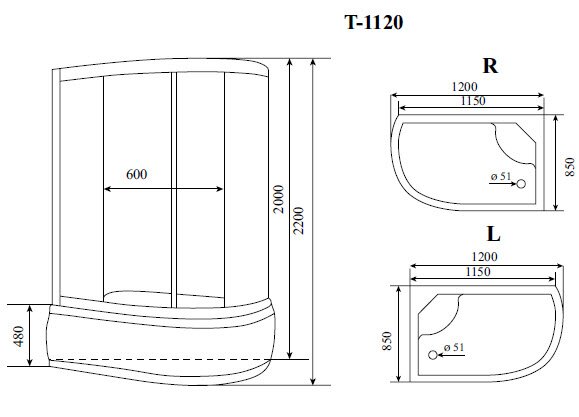 Timo Standart T-1120 P R душевая кабина (120*85*220)