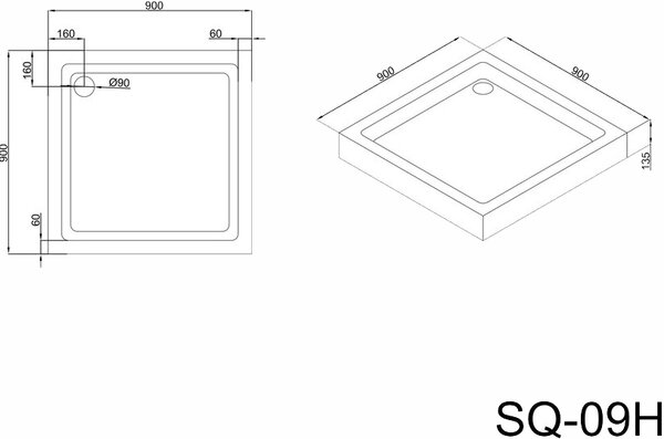 Поддон для душа Black&White SQ-09H 90х90