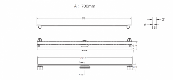 Желоб BERGES водосток SUPER Slim 700, хром глянец, S-сифон D50/105 H50 вертикальный