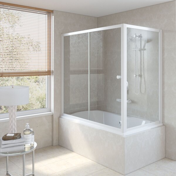 Шторка на ванну Vegas Glass ZV+ZVF NOVO 180*85 01 01 профиль белый стекло прозрачное