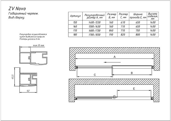Шторка на ванну Vegas Glass ZV NOVO 160 02М 01 профиль черный матовый стекло прозрачное