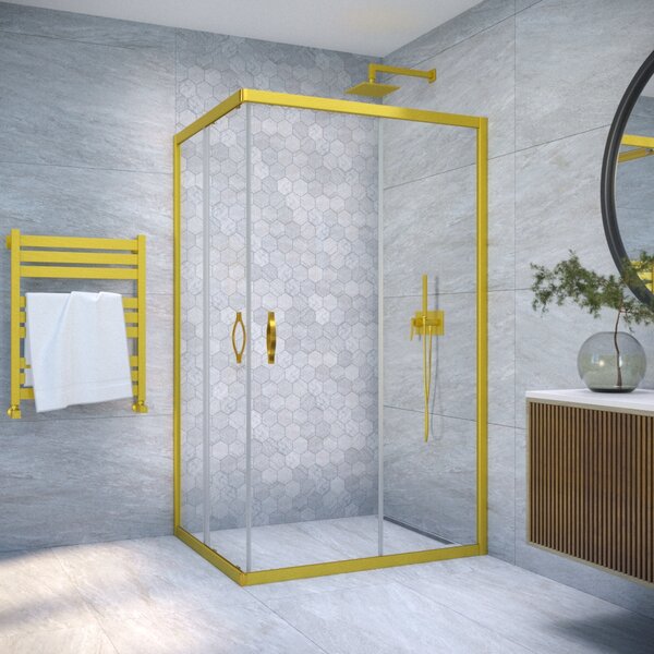Душевой уголок Vegas Glass ZA-F NOVO h2000 110*90 03 01 профиль золото матовое стекло прозрачное