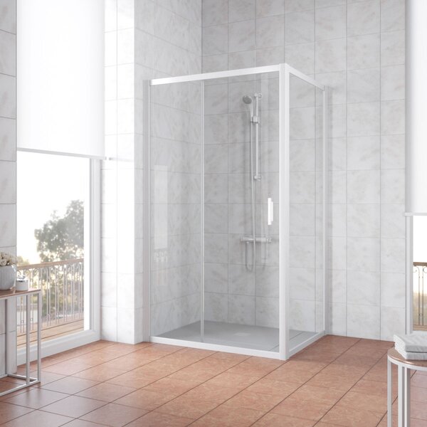 Душевой уголок Vegas Glass ZP+ZPV NOVO h2000 160*80 01 01 профиль белый стекло прозрачное