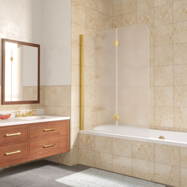 Шторка на ванну Vegas Glass E2V LUX 120 09 10 L профиль золото глянцевое стекло сатин